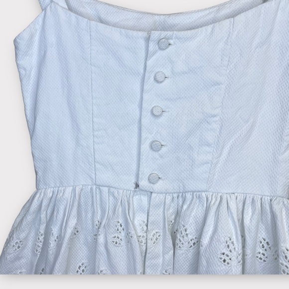 Vintage 60s Lanz White Floral Eyelet High Waisted Sheath‎ Sundress - Picture 5 of 7